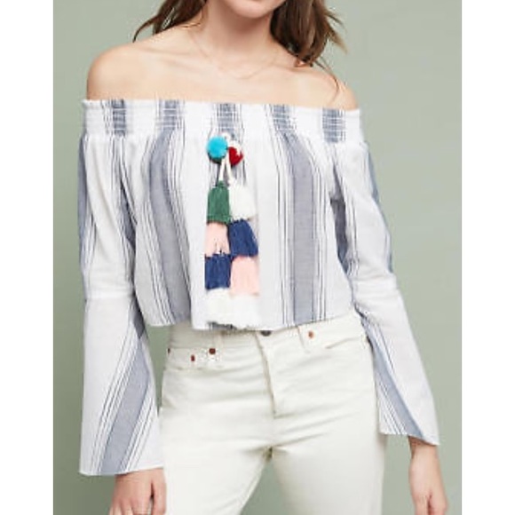 Anthropologie Lilka Playa Striped Off Shoulder Top - Picture 2 of 12
